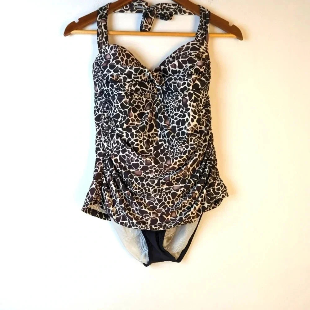 Antonio Melani Halter Animal Print One Piece Swimsuit / Medium